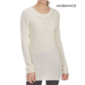 Ambiance Ivory Cable Knit Hi-Low Sweater